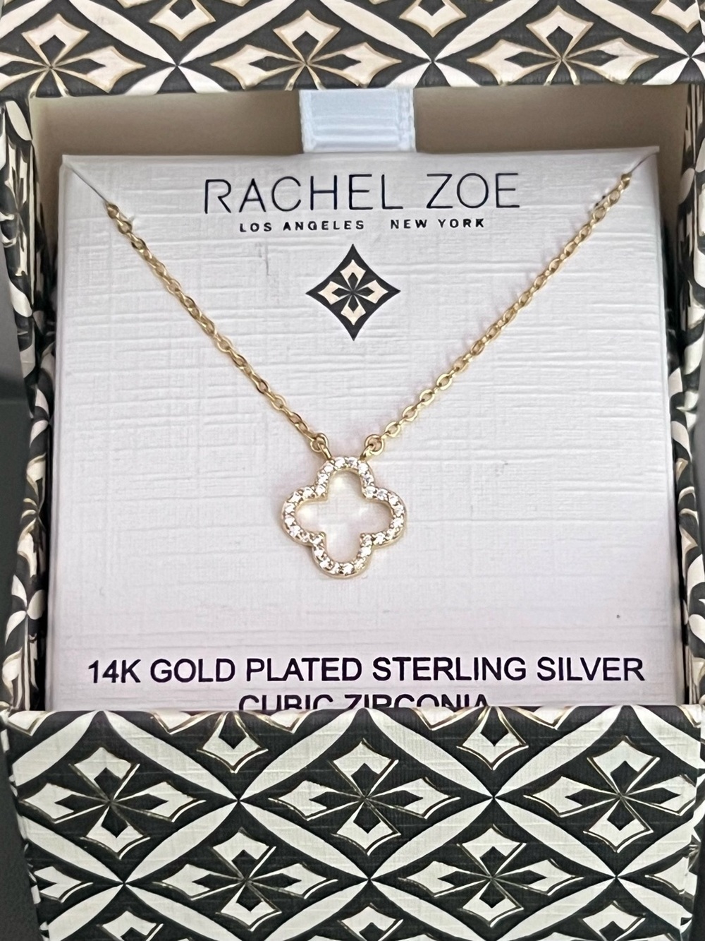 NIB Rachel Zoe Gold-Plated Clover Pendant Necklace